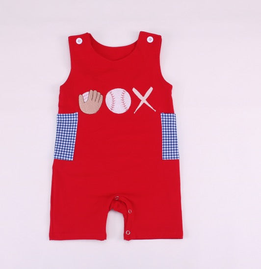 Boys Red and Blue Baseball Romper