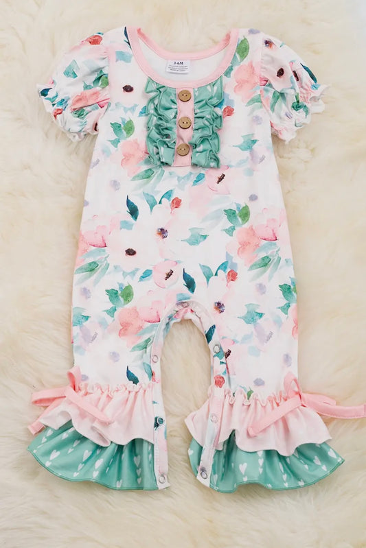 Pale Green and Pink Ruffle Romper