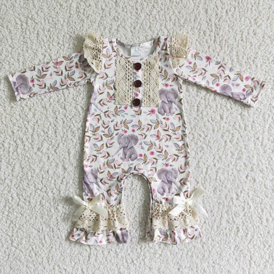 Pink and Gray Elephant Romper