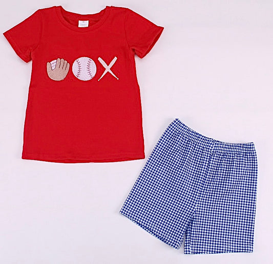 Boys Red and Blue Baseball Outfit