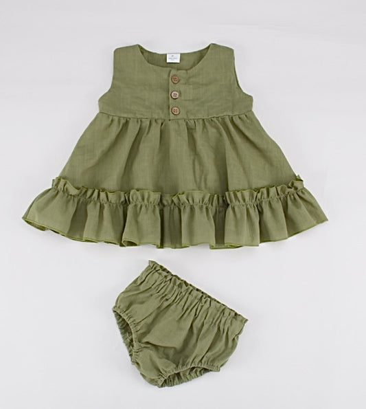 Olive Green Linen Bloomer Outfit