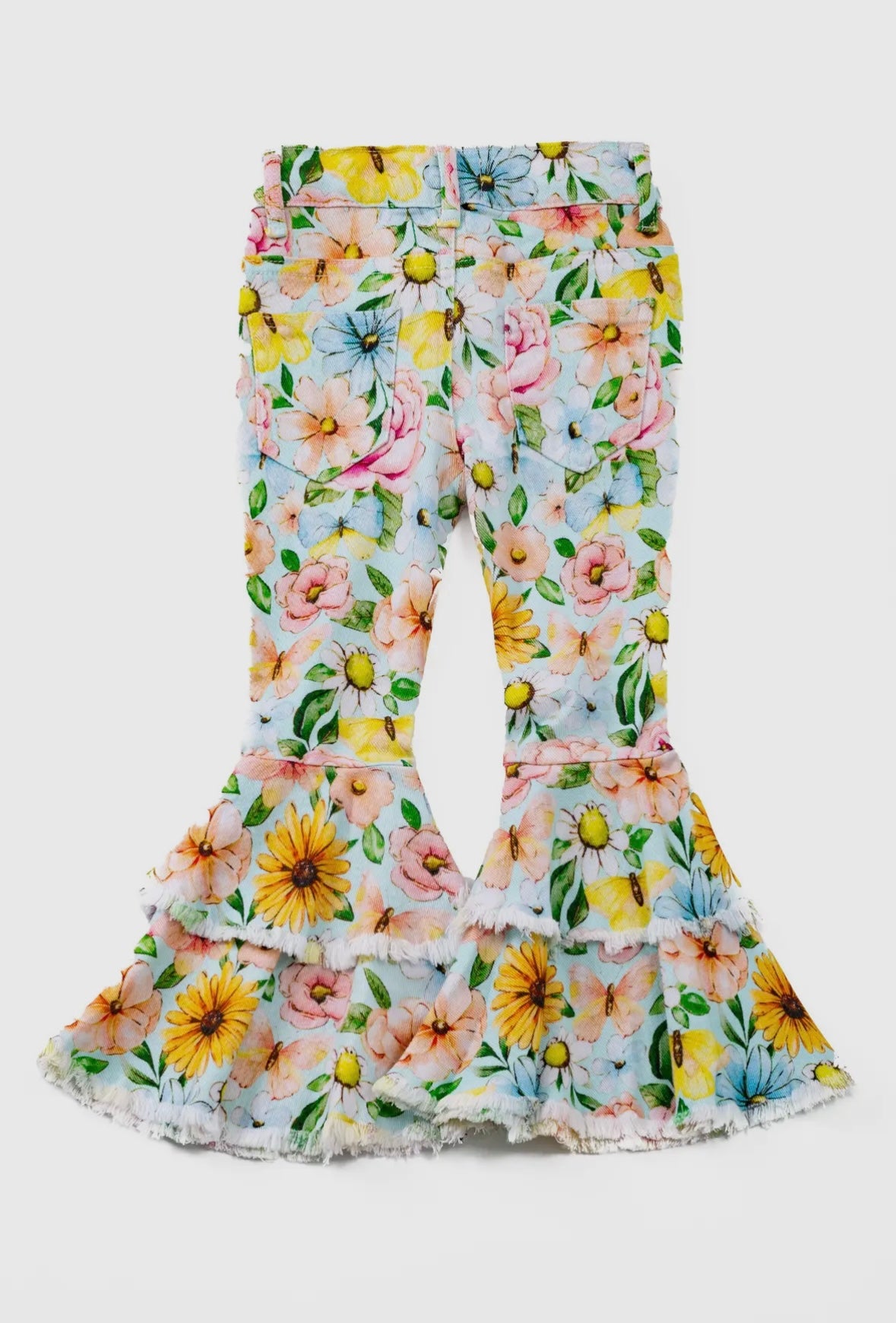 Stretchy Adjustable Floral Ruffle Jeans