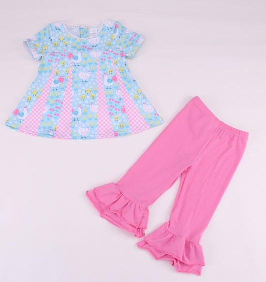 Pink and Blue Chicken Non-Pleated Outfit