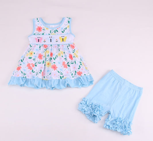 Blue Three Butterfly Ruffle Outfit