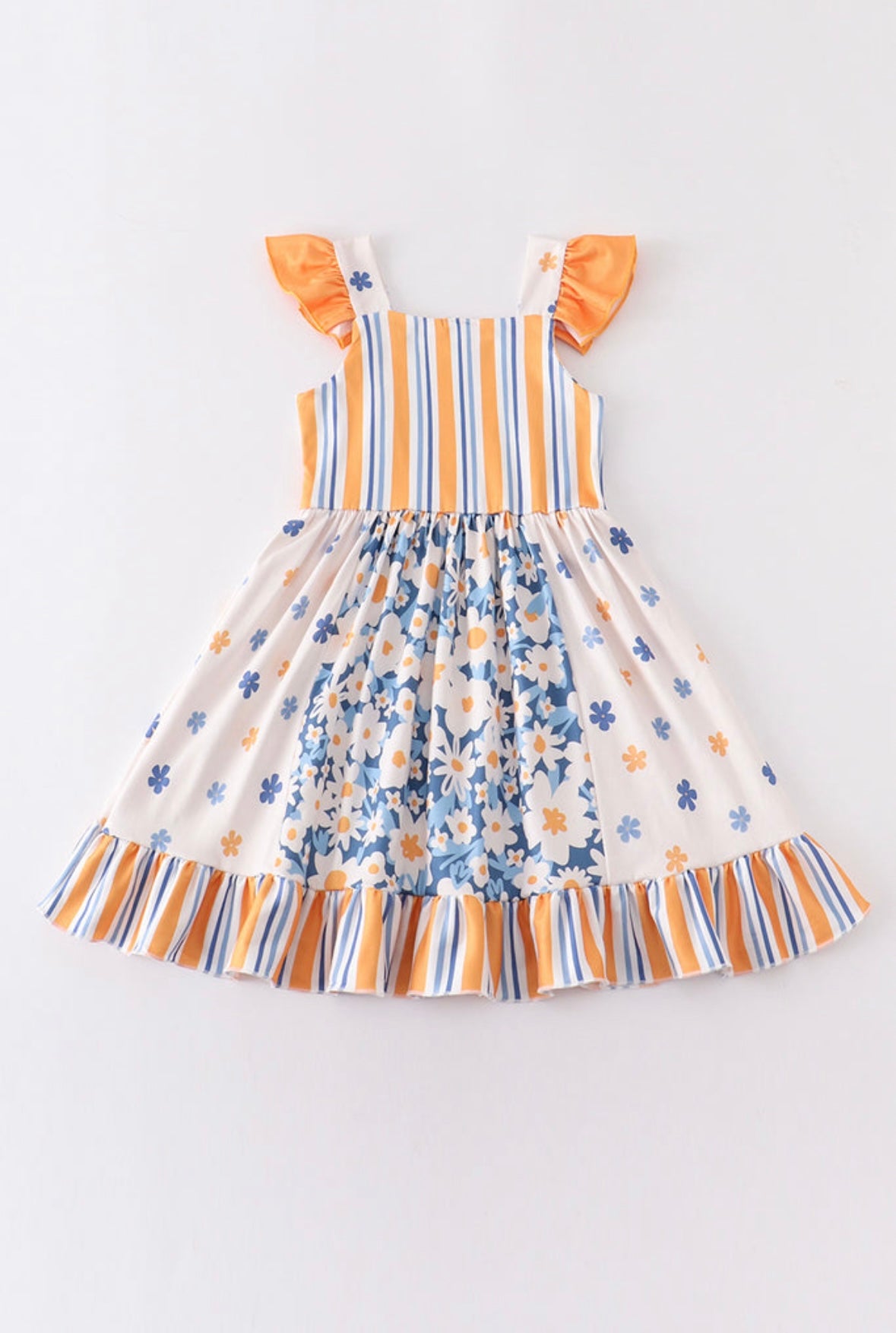 Spring Gold and Blue Daisy Dress (SIZE UP)