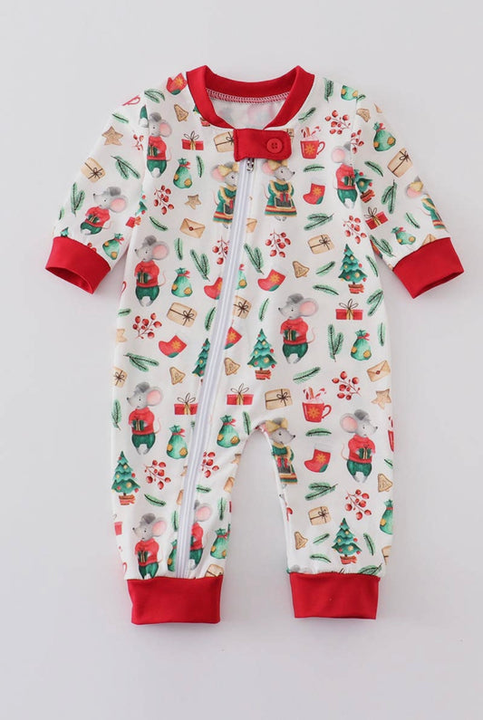 Boys Mouse and Gift Christmas Zipper Romper
