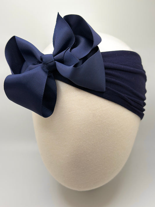Navy Blue Wide Headband Bow