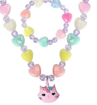 Necklace and Bracelet Pink Cat Set