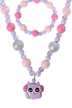 Necklace and Bracelet Purple Owl Set