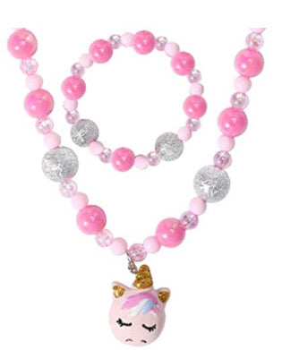 Necklace and Bracelet Pink Unicorn Set