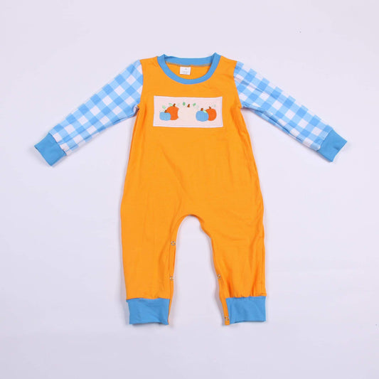 Boys Blue and Orange Pumpkin Romper