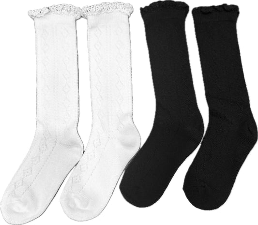 Black or White Knee High Lace Top Sock