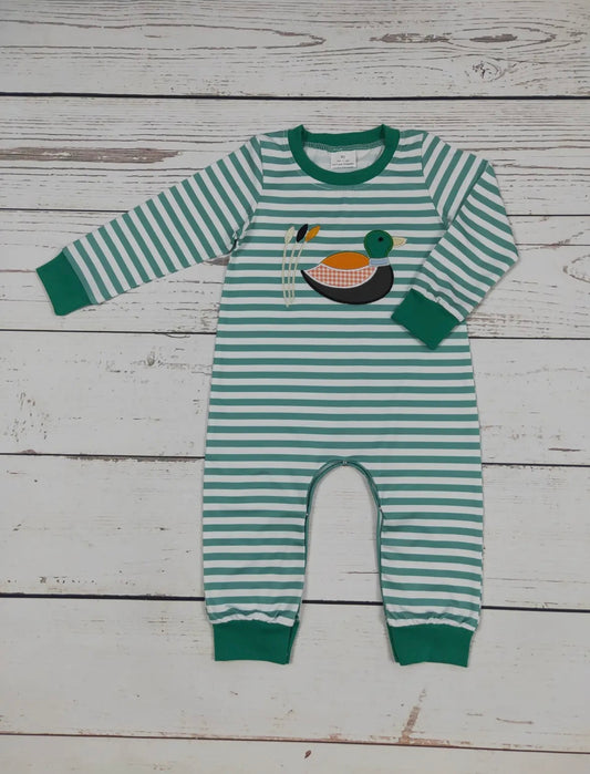 Boys Reed and Duck Green Stripe Romper