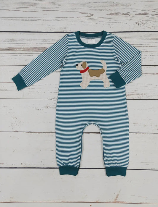 Boys Puppy Dog Stripe Romper