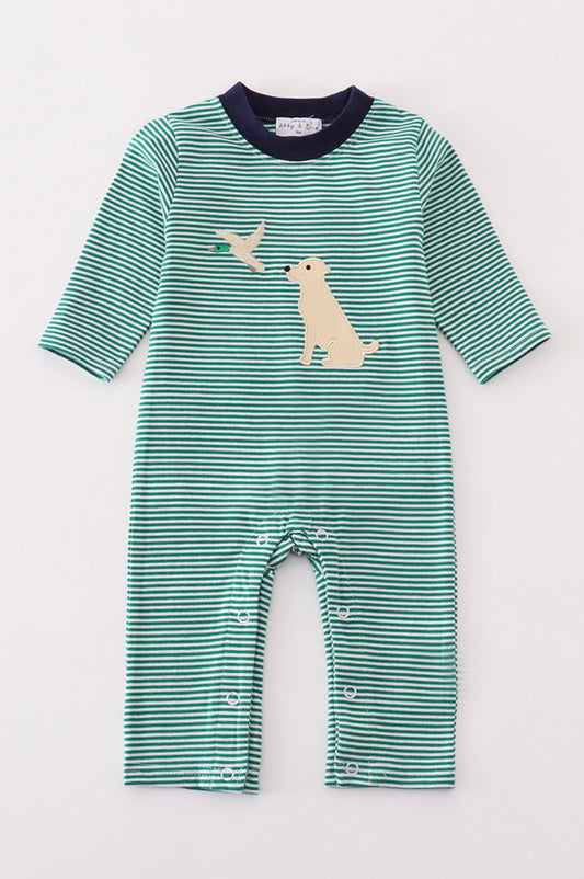 Green and Dark Blue Dog Duck Romper