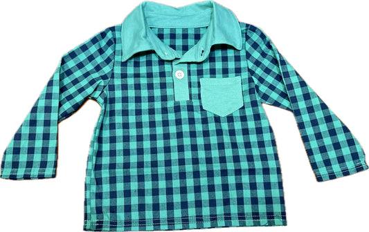 Boys Teal and Dark Blue Plaid Shirt