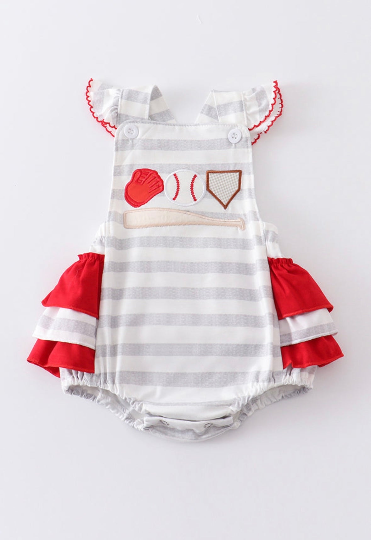 Red and Gray Baseball Ruffle Bubble