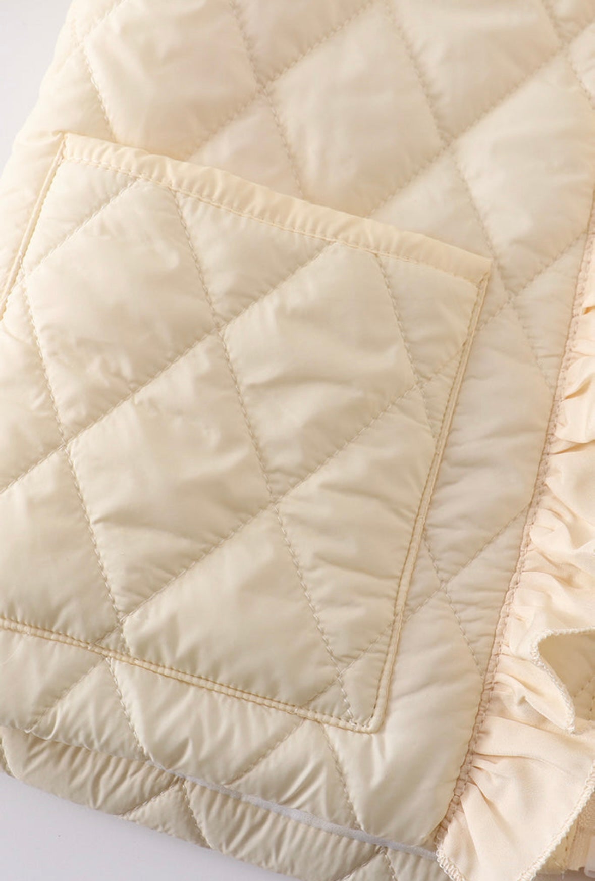 Cream Ruffle Quilted Coat