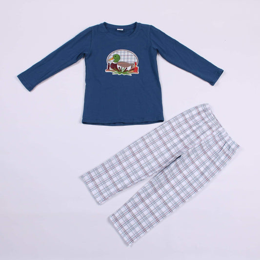 Boys Blue and Gray Plaid Duck Outfit