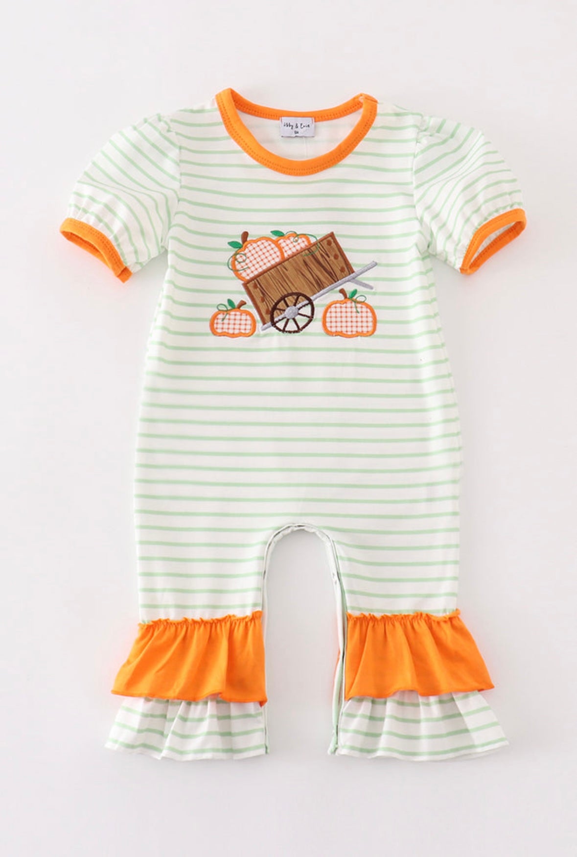 Green and Orange Pumpkin Wagon Romper