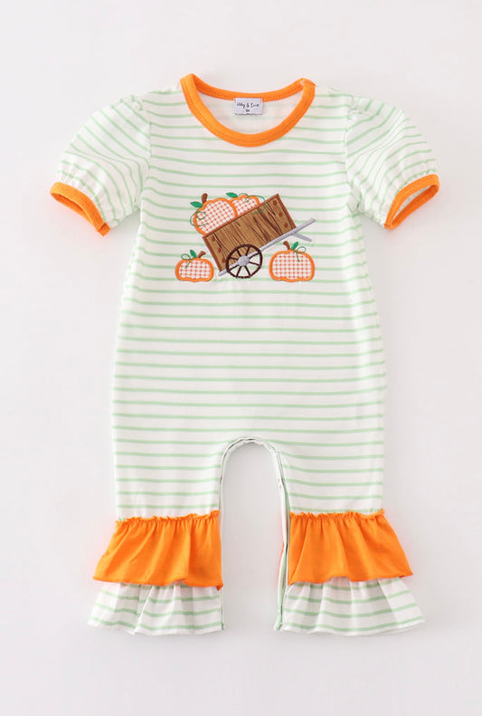 Green and Orange Pumpkin Wagon Romper