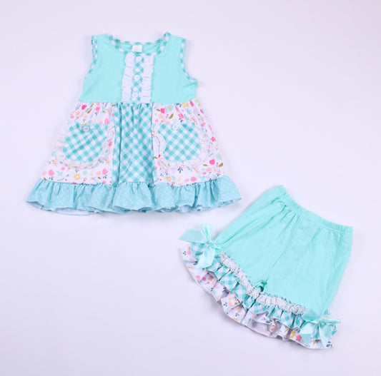 Sea Foam Green and Pink Tulip Ruffle Outfit