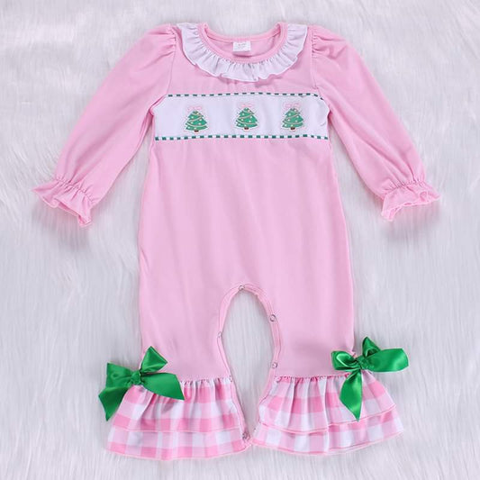 Pink and Green Three Tree Ruffle Romper