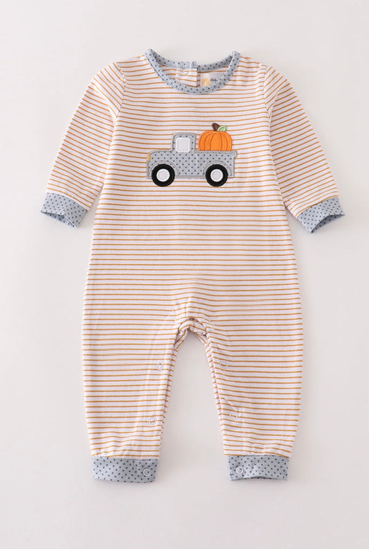 Boys Truck Bed Pumpkin Romper