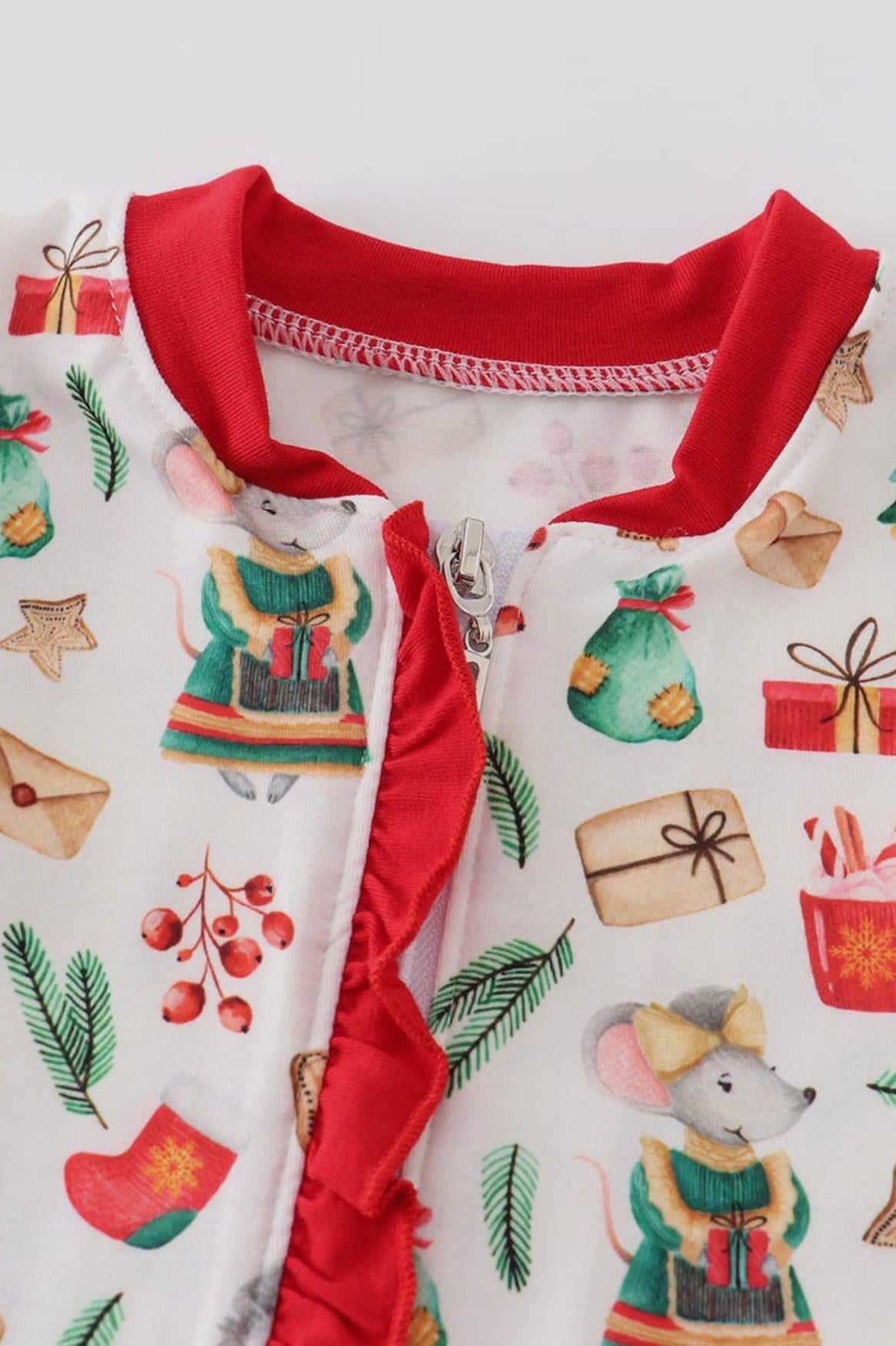 Mouse and Gift Christmas Zipper Romper