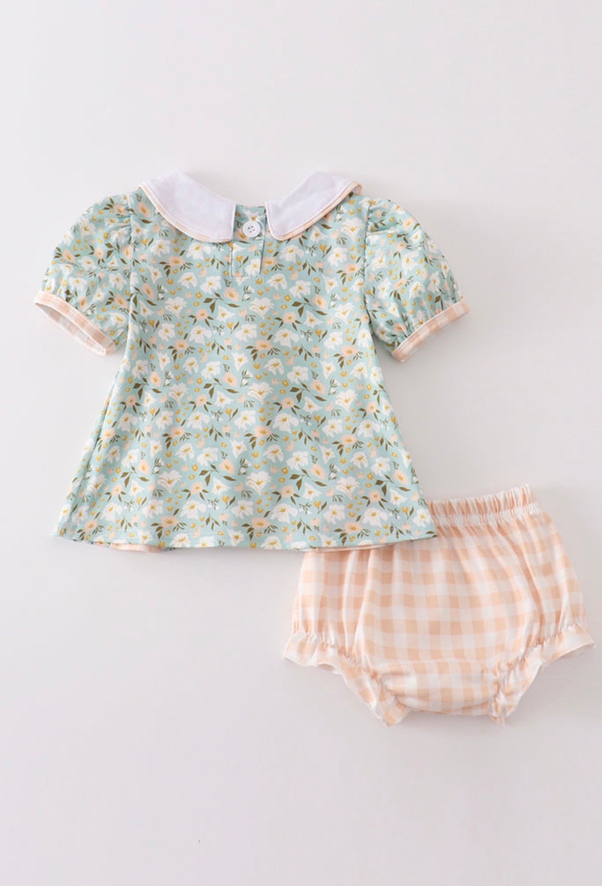 Sage and Apricot Box Pleated Bloomer Outfit