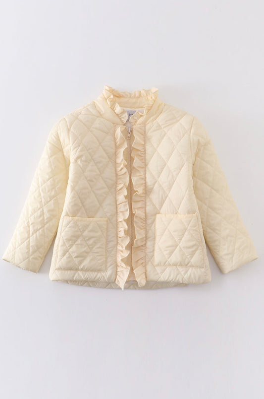 Cream Ruffle Quilted Coat