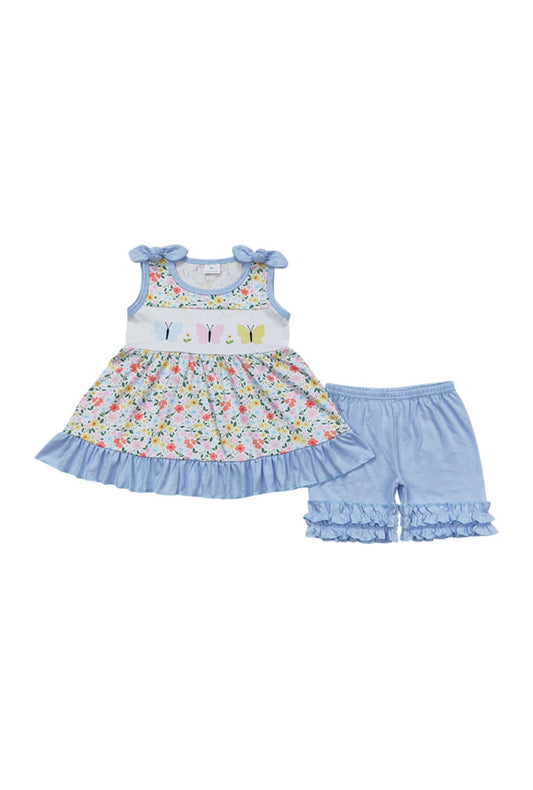 Blue Three Butterfly Ruffle Outfit