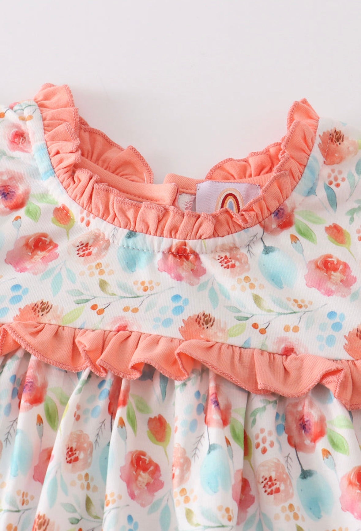 Peach Floral Bubble Back Button Closure Outfit