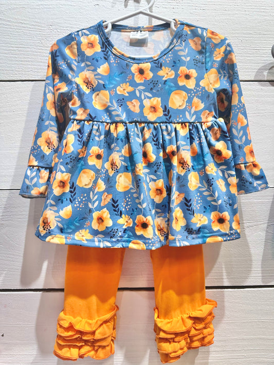 Orange and Blue Poppies Ruffle Outfit