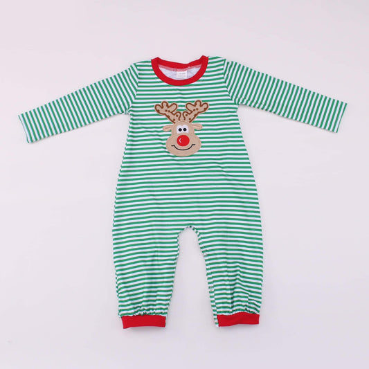 Boys Rudolph Green Stripe Romper