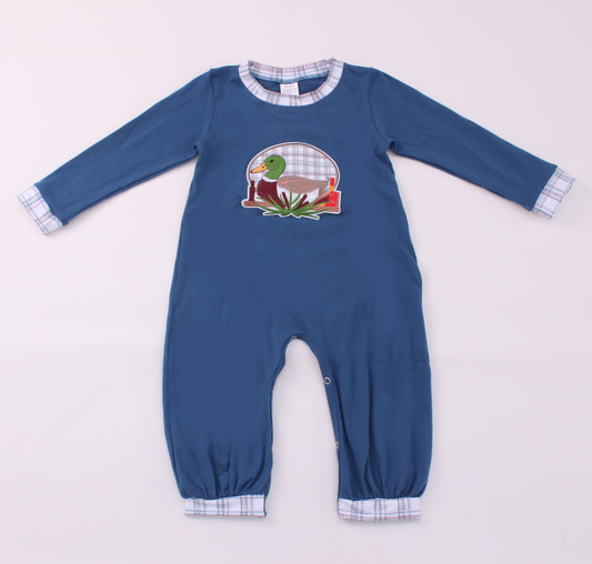 Boys Blue and Gray Plaid Duck Romper